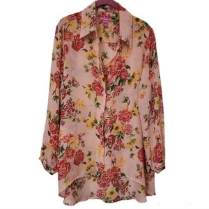 Floral Hi-low Button Down Blouse